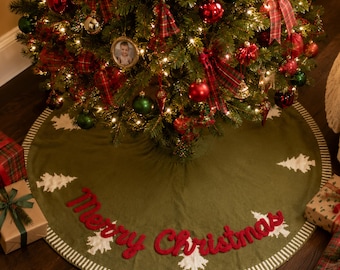 Holiday Christmas Decor 36 Inch 48 Inch Tree Skirt | Personalized Cotton Holiday Tree Decor