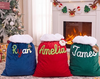 2026 Handmade Personalized Velvet Santa Sack – Custom Liberty Christmas Keepsake, Large Holiday Decoration for Family