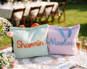 Brautjungfer Leinentasche, Tagesrituale, Monogramm-Make-up-Tasche, Küstenbrautartikel, Schulterreisetasche