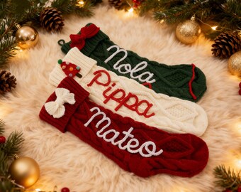 2025 Handgefertigter personalisierter Weihnachtsstrumpf - Benutzerdefinierter Name stricken Feiertagssocke, Familien-Weihnachtsgeschenktasche & Kamin-Dekoration