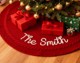 Handgemachter gehäkelter Weihnachtsbaum-Rock, personalisierte Feiertags-Dekoration, Geschenk für Mutter oder Großeltern, Airbnb-Weihnachtsdekoration