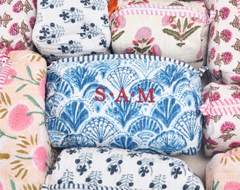 Monogram Quilted Toiletry Bag | Birthday Gift for Her | Custom Embroidered Makeup Organizer | Spa Gift for Mom Best Friend
