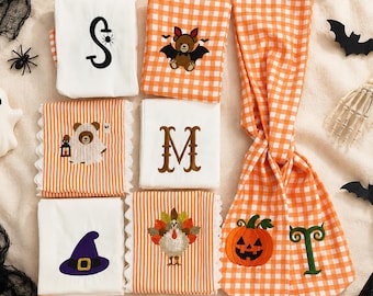 Personalized Embroidery Pumpkin Autumn Wreath Sash | Stripe Ribbon Bow Door Porch Decor