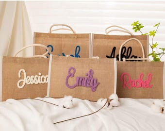 Personalisierte Brautjungfer Einkaufstasche: Bestickte Leinwand Bachelorette Geschenk