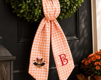 Embroidered Halloween Ribbon | Custom Embroidery Halloween Ghost with Bat Name Sash