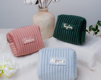 Personalisierte benutzerdefinierte Make-up-Tasche, Samt Kosmetiktasche, Braut Kulturtasche, Reise-Kosmetiktasche, Brautjungfer Geschenke, Unkrautbeseitigung Bevorzugungen