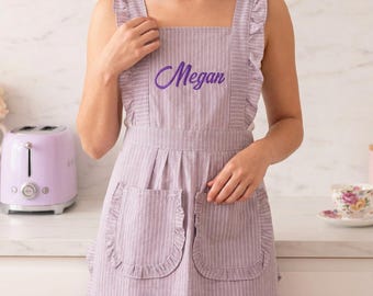 Custom Pinafore Apron with Pockets, Personalized Embroidered Kitchen Cooking Baking Waterproof Vintage Garden Artist Apron, Mom Gift