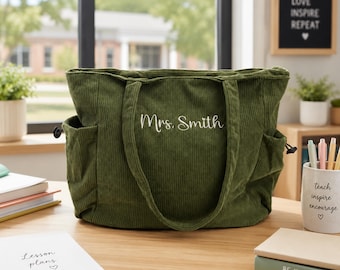Embroidered Personalized Tote Bag, Teacher Appreciation Gift, Book Tote Bag, First Day Of School Classroom Gift