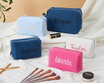 Bestickte Waffel Kosmetiktasche: Personalisierte Monogramm Make-up-Tasche