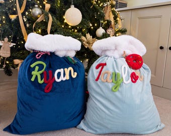 Handmade Custom Velvet Santa Sack – Personalized Christmas Gift Bag for Kids, Couples & Family Keepsake