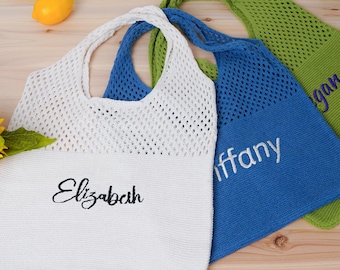 Personalisierte häkeln Strand Einkaufstasche: Individuell bestickte Baumwolle Bachelorette Geschenk