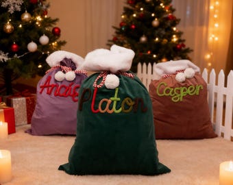 Handmade Custom Velvet Santa Sack – Personalized Christmas Gift Bag for Kids, Couples & Family Keepsake