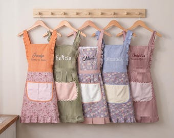 Bestickte individuelle Schürze - personalisierte Schürze mit Taschen, Vintage Küche Kochen Backen Garten Künstler Schürze, aufmerksames Mutter Geschenk