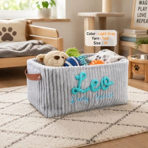 Pet Toy Basket | Cat Accessories Pet Toy Storage | Cat Lover Gifts Personalized Basket | Custom Name Pet Accessories | Embroidered Basket image 4