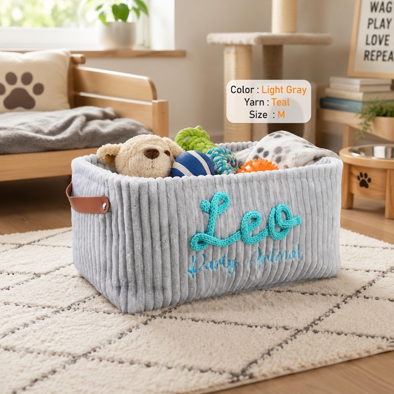 Pet Toy Basket | Cat Accessories Pet Toy Storage | Cat Lover Gifts Personalized Basket | Custom Name Pet Accessories | Embroidered Basket image 4