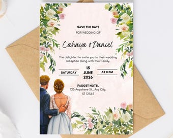 Floral Watercolor Wedding Save the Date Card | Elegant Invitation Template (Printable)