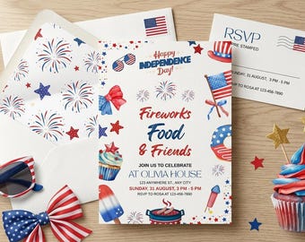4th of July Invitation Template | Patriotic BBQ Party Invite (Digital Download)
