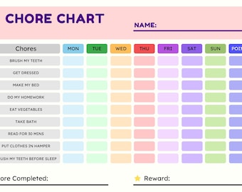編集可能な子供の家事表：印刷可能な毎日のルーティン（PDFとCanva）