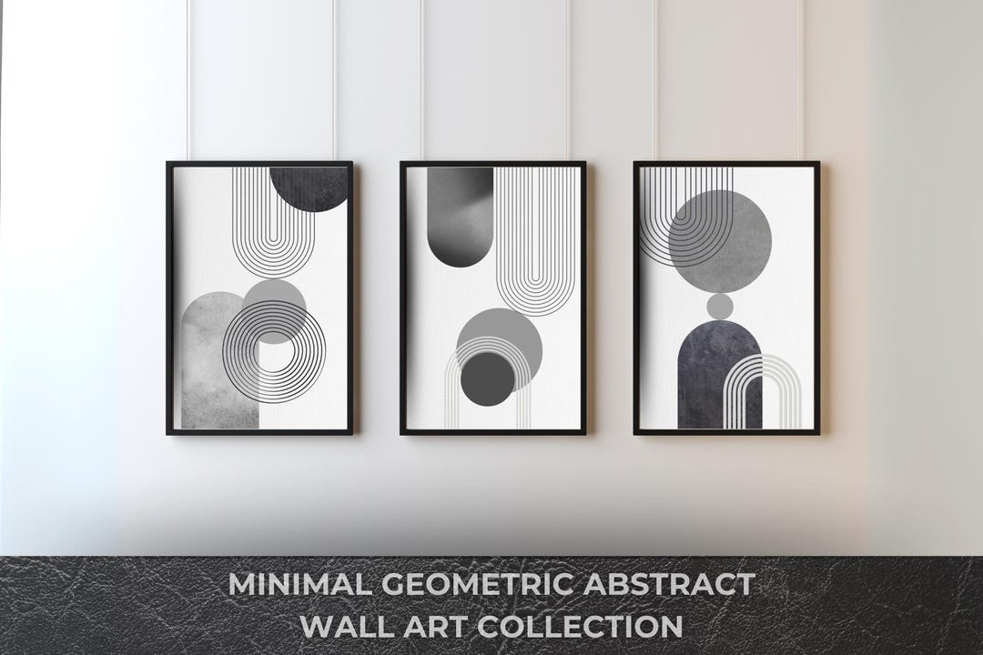 Minimalist Black & White Geometric Wall Art - Set of 3 Abstract Prints ...