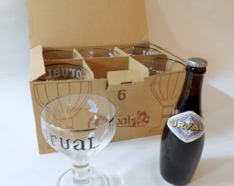 Set van 6 orval trappisten Belgische bierglazen kelk in doos