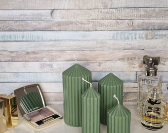 Green Column Pillar Candle: 100% Soy Wax, Handmade Home Décor