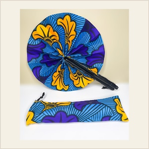 Set di ventagli africani fatti a mano con manico in pelle e custodia, ventagli pieghevoli con stampa a cera, perfetti per regali e decorazioni di matrimoni estivi