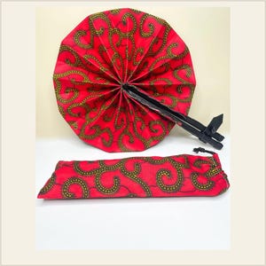 Colorful African Wax Print Folding Fan with Leather Handle
