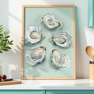 Coastal Oyster Wall Art - Coastal Beach House Kitchen Decor, Digital Download, Nautical Sea Print, Minimalist Seafood Art, Beachy Wall Art