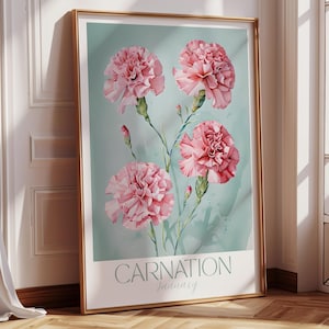 January Birth Flower Gift Wall Art - Carnation Watercolor Digital Download, Beautiful Floral Art, Birthday Gift, Gifts for her