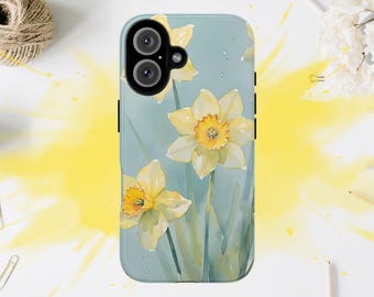 Yellow Phone Case, March Birth Flower Phone Case – Daffodil Watercolor Design, Yellow Floral Art, Botanical Phone Cover, birth flower gift
