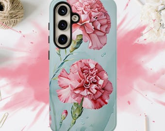Carnation Flower Phone Case, Floral Protective Cover, Botanical Cell Phone Shell, Gift for January, Birth Flower Gift