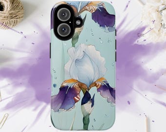 Februar Geburtsblumen Telefonhülle - Iris Aquarell Design, Lila & weiße Blumenkunst, Botanische Telefonhülle, Geburtsblumengeschenk