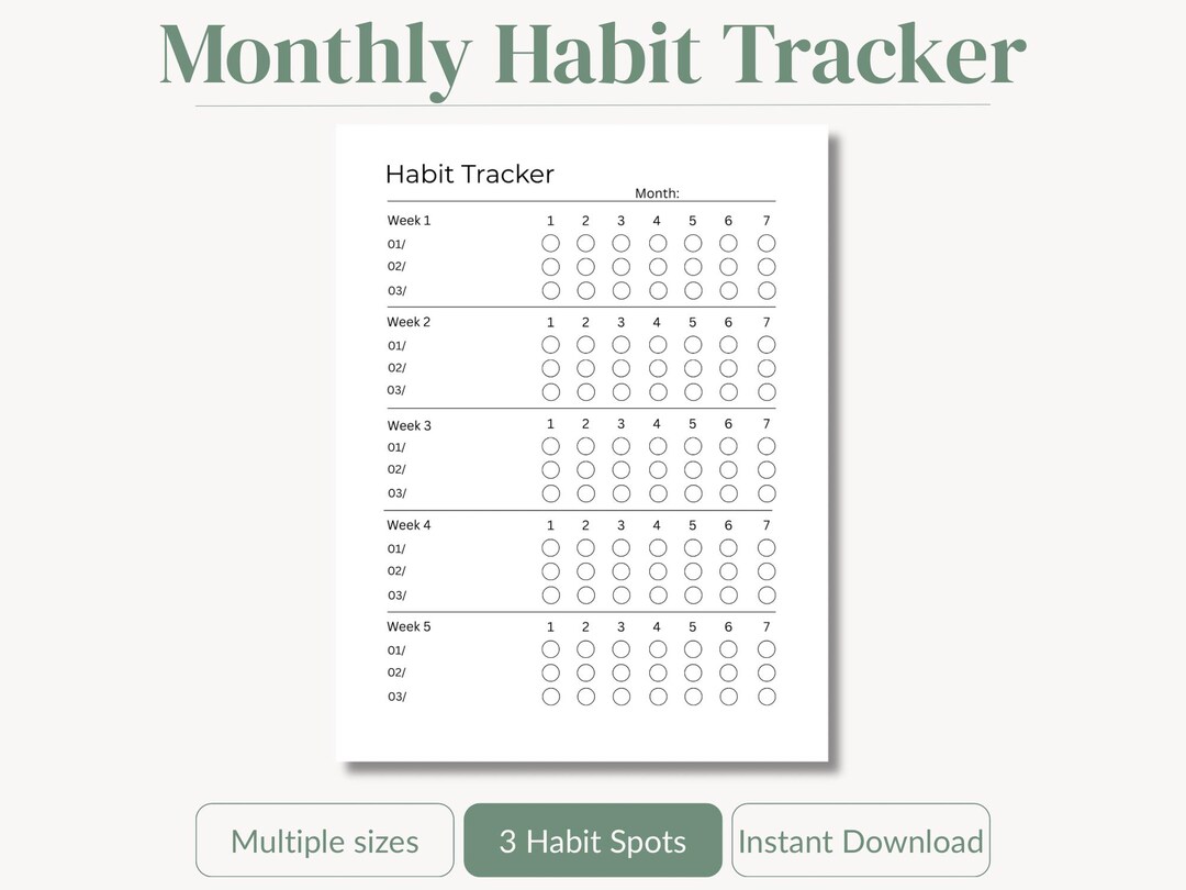 Minimalist Monthly Habit Tracker | Wellness Goal Planner (digital ...