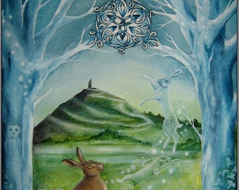 Hare Print, Moon " Moonborn" Glastonbury Tor - Etsy UK