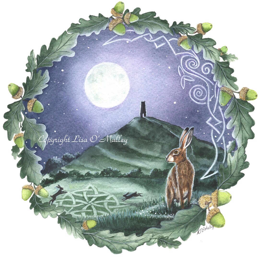Print "oak Moon" Hare Glastonbury Tor. Celtic - Etsy UK