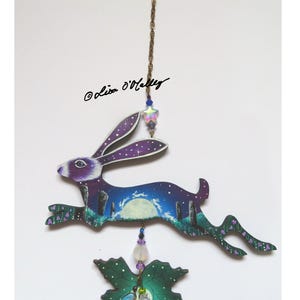 Hand painted Wooden Hare hanging Ornament Hare
