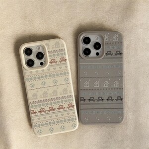 Custodia per telefono in stile Fair Isle - Estetica con motivo a maglia calda - Custodia morbida per iPhone 11, 12, 13, 14, 15 Pro Max