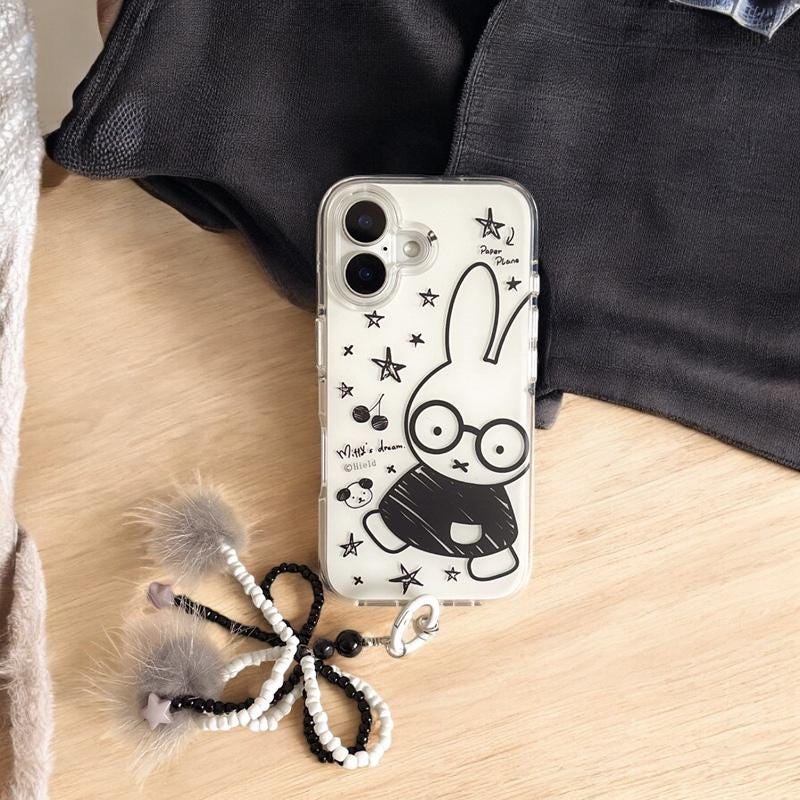 Miffy iPhone Case in Black & White – Minimalist Bunny Design – Soft TPU Kawaii Aesthetic Phone Cover – Gift for Miffy Fans