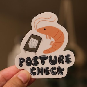 Cute Shrimp Sticker | Posture Check | Hand Drawn Vinyl Sticker for Journals, Water Bottles, & Laptops | MadeBySanaCo