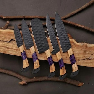 5 Pcs Damascus Steel BBQ Chef Set Handmade Kitchen Knives Hand Forged Chef knives Set Damascus Chef knife Anniversary & Birthday Gift