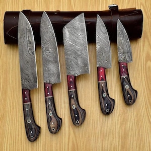 Juego de chef de acero de Damasco, juego de cuchillos de chef de acero de Damasco para regalo de Navidad, juego de cocina hecho a mano de Damasco para regalo de cumpleaños
