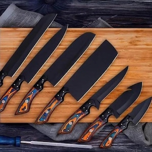 8 Pcs Damascus Steel BBQ Chef Set, handmade Kitchen knives, Hand Forged Chef knives Set, Damascus Chef knife, Anniversary & Birthday Gift
