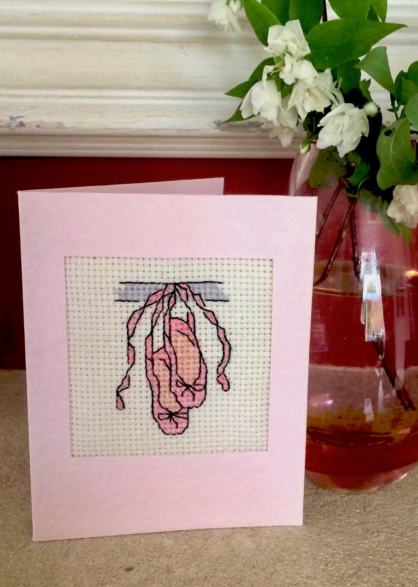 ballet shoes cross stitch blank birthday card