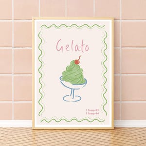Gelato ice cream Italian Mediterranean dessert wall art print A4 I summer