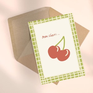 Mon cheri ~ cartão de felicitações fofo de aniversário de cereja para ela
