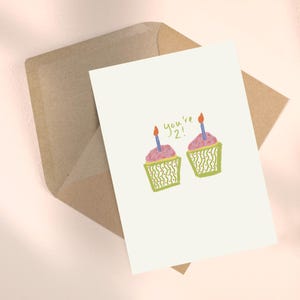 Tarjeta de cumpleaños número dos para niño y niña, unisex, hecha a mano.