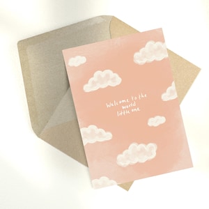 Benvenuti al mondo! Nuove cartoline di auguri per baby shower per bambine. Nuvola.