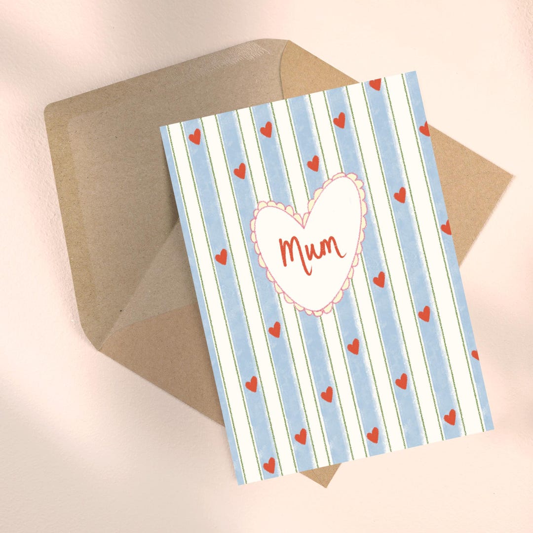 Mum Love Heart Mother’s Day Card Birthday Card Hand Drawn - Etsy