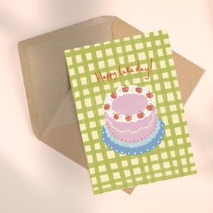 Bonne fête du gâteau ~ carte d'anniversaire vichy illustration vintage gâteau fantaisiste