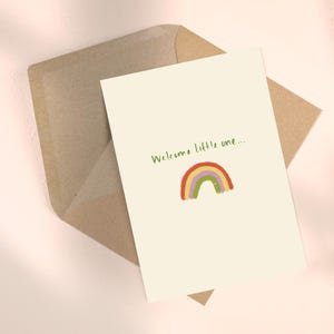 Welkom kleintje ~ nieuwe babyjongen meisje regenboog wenskaart handgemaakt